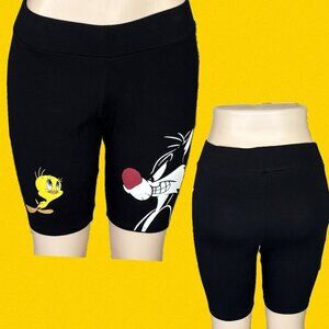 Looney Tunes L Black Tweety Bird & Sylvester Graphic Cotton Stretch Bike Shorts